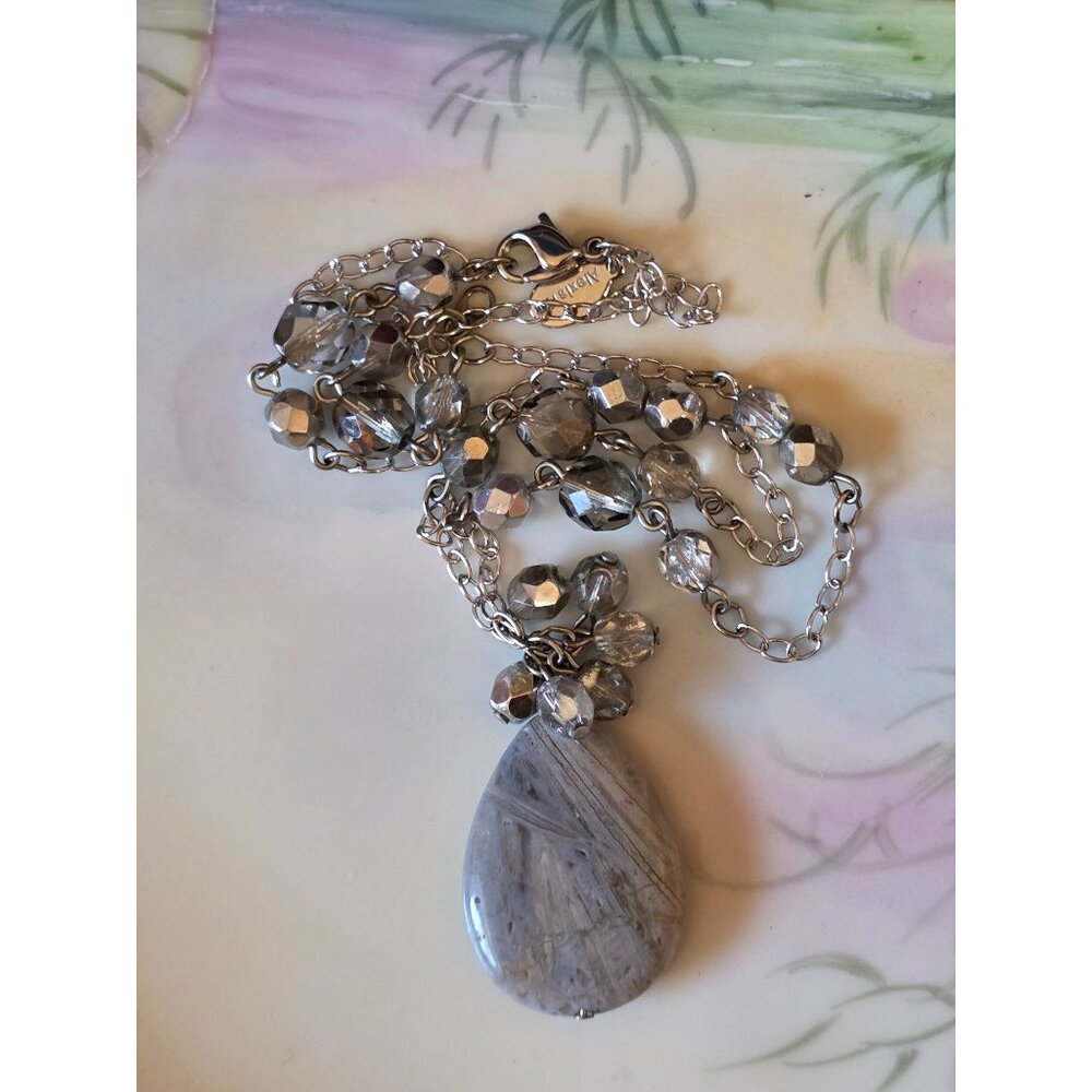 Alexis K. Silver-Tone‎ Chain Necklace With Teardrop Pendant